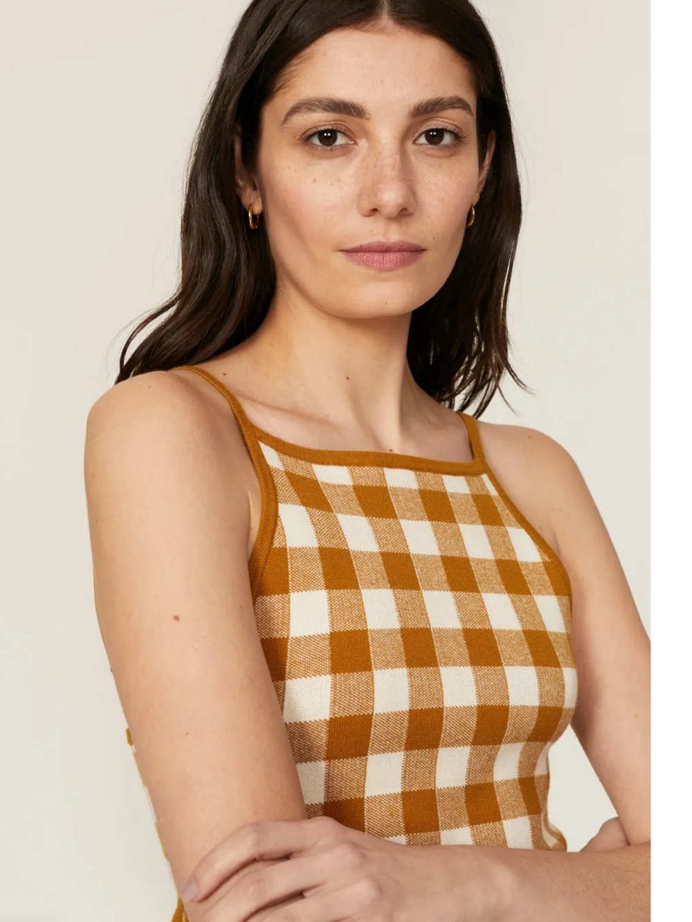 Madewell Gingham Apron Knit Tank in Mustard Yellow